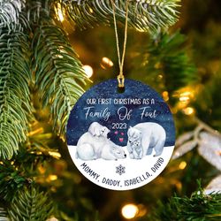 Personalized Family of Four Polar Bear Ornament Christmas 2023