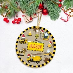 Personalized Kids Construction Truck Circle Ornament Christmas 2023