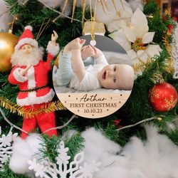 Personalized Photo First Christmas Ornament 2023 for New Dad Mom Newborn