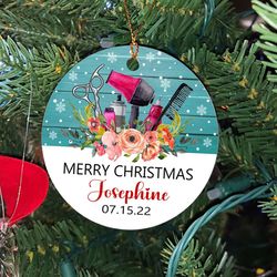 Personalized Text Year Name Ornament Christmas for Men Women Hairdresser Hair Stylist Licensed to Carry Barber