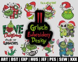 Grinch Embroidery Designs, Grinch Embroidery, Christmas Lights Grinch Machine Embroidery Design, Embroidery Design