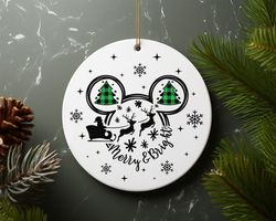 Mickey Santa Mery And Bring It Christmas Ceramic Ornament Home Decor Christmas Round