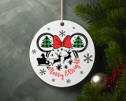 Mickey Santa Mery And Bring It Christmas Ceramic Ornament Home Decor Christmas Round