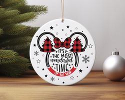 Minnie Red Plaid Its The Most Wonderful Time Of The Year Christmas Ceramic Ornament H