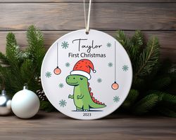 Personalised Babys First Christmas Decoration Dinosaur Ceramic Ornament Home Decor Ch