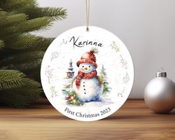 Personalised Babys First Christmas Decoration Snowman Ceramic Ornament Home Decor Chr