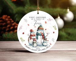 Personalised First Christmas As A Family Of Four Snowman Ceramic Ornament Home Decor