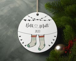 Personalized Christmas Sock Couple Ceramic Ornament Home Decor Christmas Round Orname