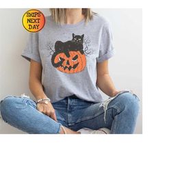Halloween Pumpkin Shirt, The Witch Shirt, Black Cat T-Shirt, Spooky T-Shirt, Halloween Black Cat Shirt, Halloween Shirt,
