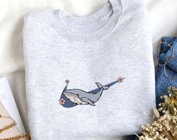 BLUE WHALE WITH PINK FLOWER SWEATSHIRT EMBROIDERED – HOODIE EMBROIDERED, Embroidery Pattern, Embroidery File