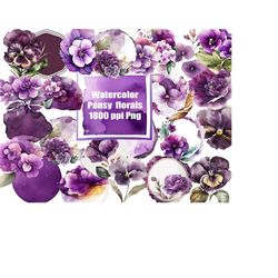 Watercolor Purple Pansies Clipart PNG - Floral Delight for Cardmaking, Crafting, Wedding Decor, and Wall Art