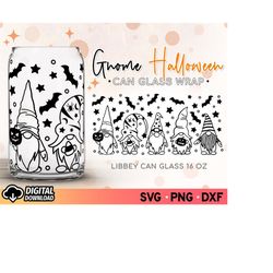 gnome halloween glass can wrap svg, gnome libbey svg, can glass cup svg, halloween can glass svg, 16oz glass can cut fil