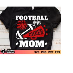 football and cheer mom svg, football mom svg, cheer megaphone svg, red  glitter cheerleader svg, cheer mom shirt svg, ga