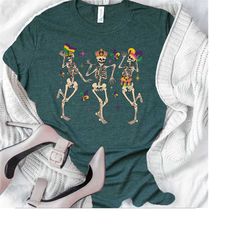 Mardi Gras Shirt, Funny Skeletons Shirt, Dancing Skeletons Shirt, Beads Shirt, Funny Mardi Gras Festival, Women's Mardi