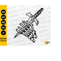 skeleton holding dagger svg | knife tattoo decal t-shirt wall art design | cricut silhouette printable clipart vector di