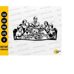 Thanksgiving Family Dinner SVG | Holiday Illustration Drawing Graphics Stencil Vinyl | Cricut Cut File Clipart Vector Di