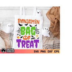 Bag of Treats SVG, Custom Halloween Name Treat Bag Svg, Custom Kids Name Svg, Kids Halloween Svg, Trick or Treat Svg, Ha
