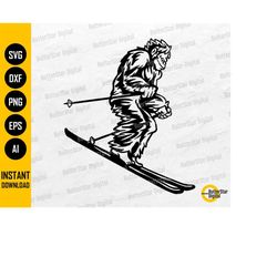 Skiing Yeti SVG | Abominable Snowman SVG | Snow Ski Illustration Drawing Decal Shirt | Cricut Cut File Clipart Vector Di