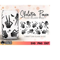 skeleton peace libby glass can svg, halloween libbey svg, spooky can glass wrap svg, 16oz glass can full wrap svg, glass