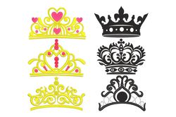 Crown embroidery design, Princess tiara embroidery design, king crown