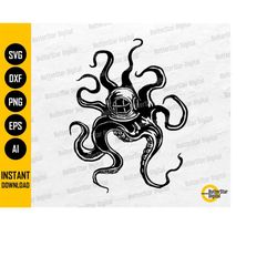 Vintage Diver Tentacles SVG | Octopus SVG | Sea Monster T-Shirt Decal Sticker Vinyl | Cricut Cut File Clipart Vector Dig
