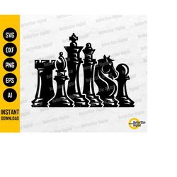 Chess Pieces SVG | Chess Figures SVG | King Queen Rook Bishop Knight Pawn | Cricut Cutfile Silhouette Clip Art Vector Di