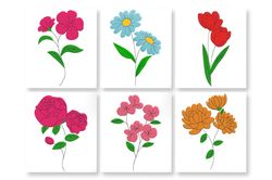 Flowers Embroidery Design Set. Floral Botanical Mini Wildflower Meadow Garden embroidery Pattern