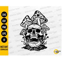 Skull And Mushrooms SVG | Gothic Decal T-Shirt Graphics Stencil | Cricut Cut Files Printable Clip Art Vector Digital Dow