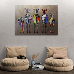 BANKSY Colorful Zebras Framed Canvas, Zebra Family Graffiti Canvas, Street Graffiti Wall Art, Banksy Wall Art, Graffiti