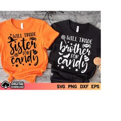 Will Trade Sister Brother for Candy SVG Bundle, Boys Halloween Svg, Kids Halloween Svg, Funny Halloween Svg, Sibling Shi