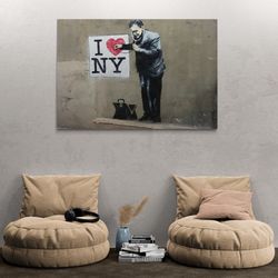 banksy i love ny wall art, banksy framed canvas, doctor wall art, banksy street canvas, new york canvas, doctor art, sil