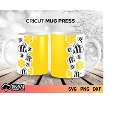 Cricut Mug Press SVG, Mug Wrap Template SVG, Honey Bee Pattern Svg, Mug Press Template, Design for 12oz and 15oz Mug Siz