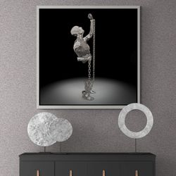 Chained Metallic Human Wall Art, 3D Effect Metallic Framed Canvas, Metallic Wall Art, Silver Metallic Human Canvas, Gold