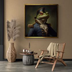 Commander Frog Framed Canvas, Portrait Frog Wall Art, Victorian Frog Canvas, Abstract Frog Wall Art, Animal Wall Art, Wh