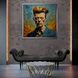 David Bowie Wall Art, Vincent Van Gogh Style Framed Canvas, Contemporary Art, David Bowie Portrait Canvas, Van Gogh Blac