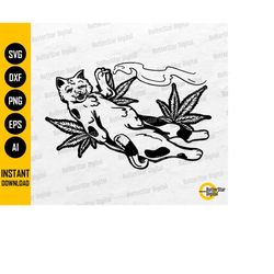 Cat Smoking Cannabis SVG | Stoner Animal SVG | Smoke Marijuana SVG | Cricut Silhouette Cameo Printable Clipart Vector Di