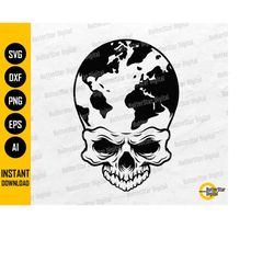 Earth Skull SVG | Globe SVG | Space T-Shirt Decal Tattoo Sticker Decor | Cricut Cutting File Cuttable Clipart Vector Dig
