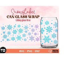 snowflakes can glass wrap svg, glass can full wrap svg, libbey can glass 16 oz svg, coffee glass svg, files for cricut,