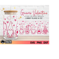 gnome valentine can glass wrap svg, glass can full wrap svg, libbey can glass 16 oz svg, valentines svg, files for cricu