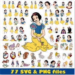 Snow White SVG PNG Clipart Vector Bundle, Snow White Princess Disney SVG PNG Bundle, Queen Snow White Dwarfs SVG PNG