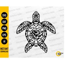 Flower Turtle SVG | Tropical SVG | Island Summer Beach Tortoise Sea Ocean Waves | Cut Files Printable Clip Art Vector Di