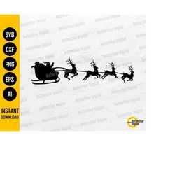 Santa Claus Sleigh Silhouette SVG | Christmas Decals Stickers Decor Decoration | Cricut Cutting Files Clip Art Vector Di