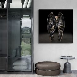 Metallic Angel Framed Canvas, BE QUIET Metallic Wall Art, Metallic Face Canvas, Two Faced Metallic Wall Art, Metallic Bl