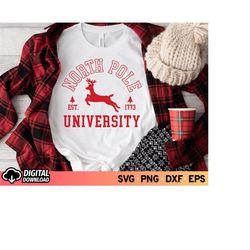 North Pole University SVG, Christmas Sign Svg Cut File, Christmas Shirt Svg, Christmas Deer Svg, Varsity Letters Svg, Sl