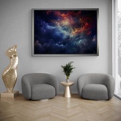 Space Framed Canvas, Colorful Sky Wall Art, Space Landscape Canvas, Galaxy Canvas, Stars Wall Art, Large Wall Art, Black