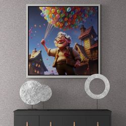 up movie canvas, pixar wall art, colourful balloons artwork, up pixar framed canvas, kids room art, up pixar balloons, w