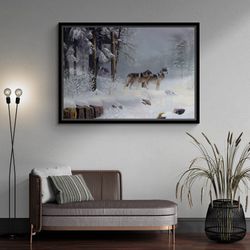 wolfs wall art, winter framed canvas, animal wall art, wolf wild canvas, winter landscapes art, farmhouse canvas, white