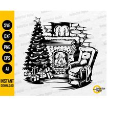christmas fireplace svg | holiday t-shirt decals decoration graphics | cricut cutting file silhouette clip art vector di