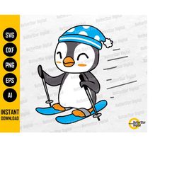 Penguin Skiing SVG | Cute Winter SVG | Animal T-Shirt Gift Decal Sticker Decor | Cricut Silhouette Printable Clipart Dig