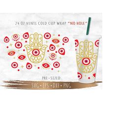No Hole Full Wrap Evil Eye DIY for 24oz Cold Cup, SVG Cut file for Cricut or Silhouette, Digital Download